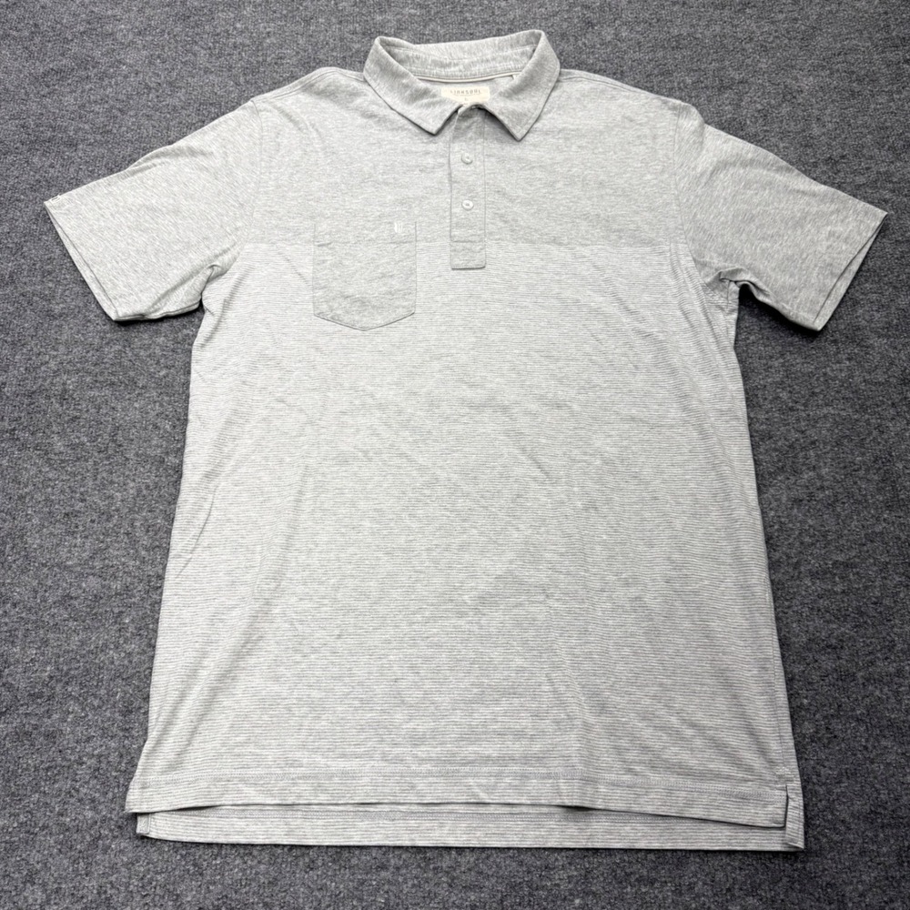 Linksoul Mens Large Grey Micro Stripe Luxury Cotton Short Sleeve Golf Polo Shirt